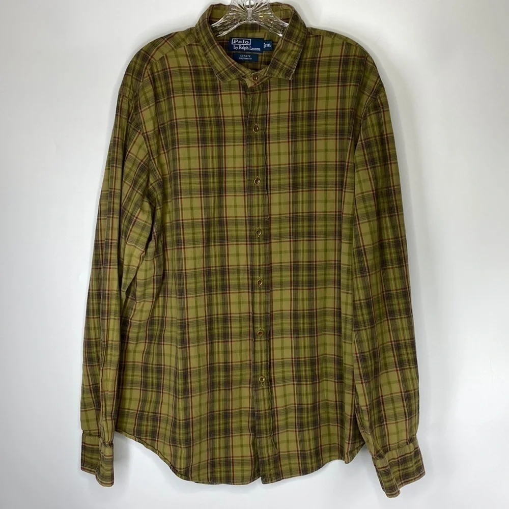 Vintage Polo By Ralph Lauren Estate Custom Fit Brown Button Down Shirt XXL